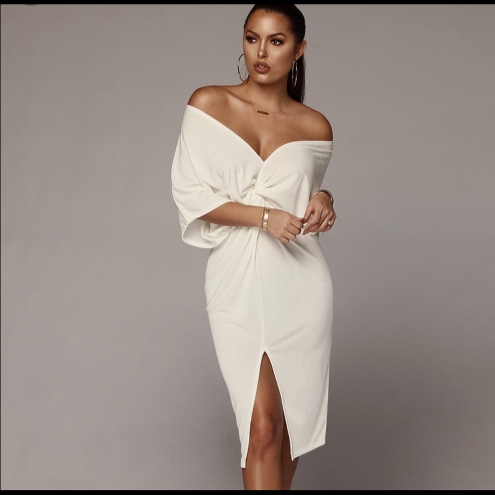 JLUX Tiara Front Knot Dress - Ivory - Size M